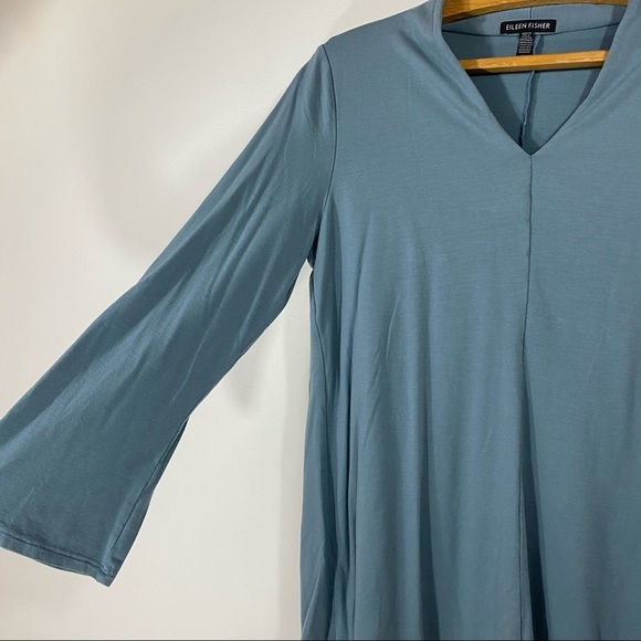 Eileen Fisher Tencel and Lyocell Blue V Neck Long Sleeve Top - Picture 5 of 8